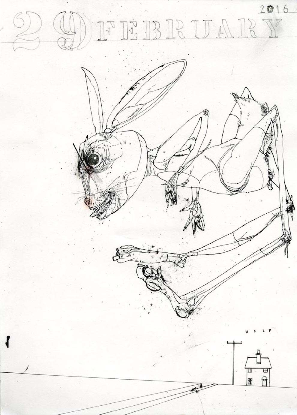 David Hughes, Line art illustration of a evil looking rabbit